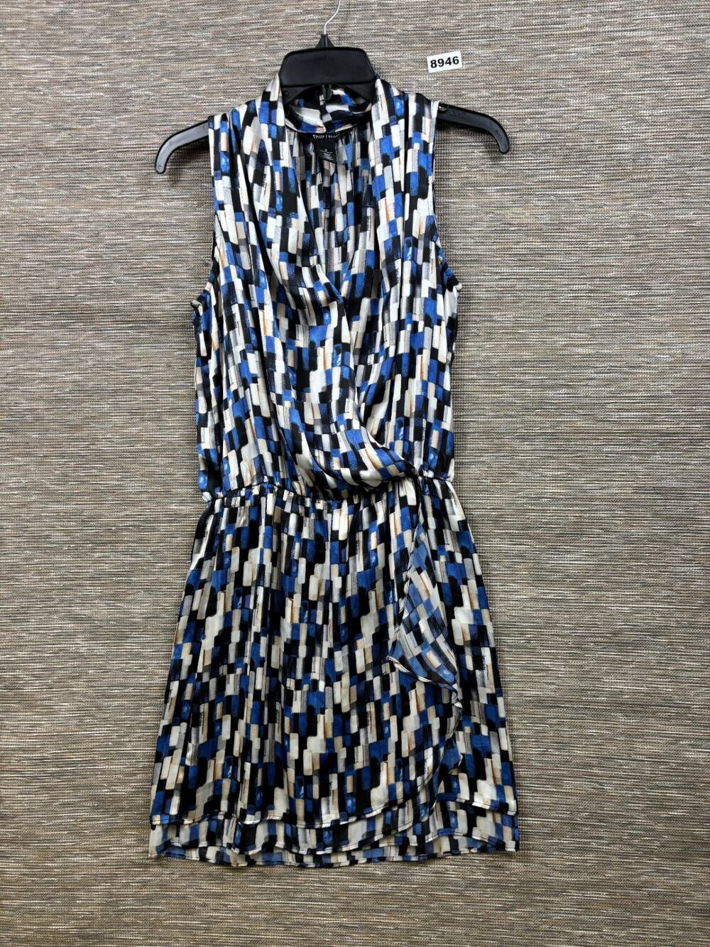 White House Black Market Faux Wrap Dress Size 0 Multi-Color Geometric Squares
